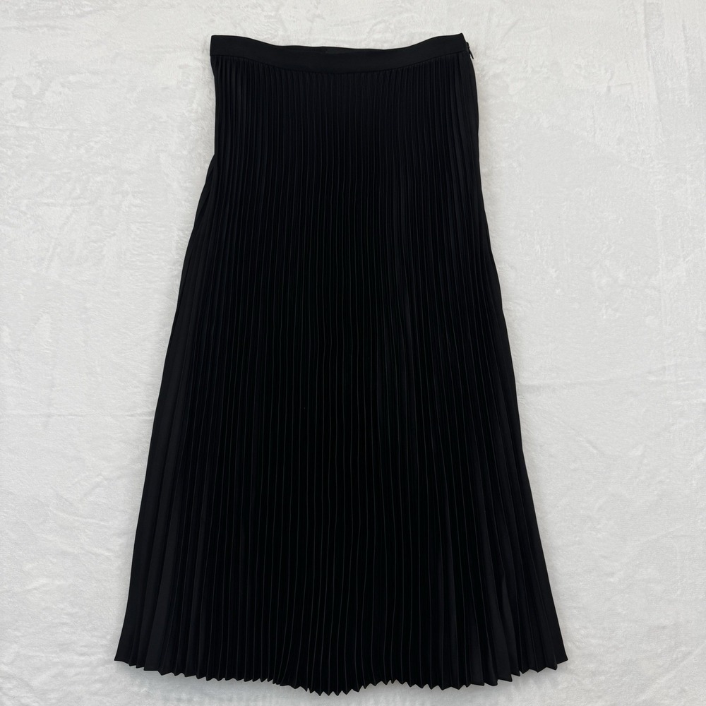 Theory Slim Pleat SK Satin Texture Black Accordion Pleated Midi Skirt Sz 2 Goth